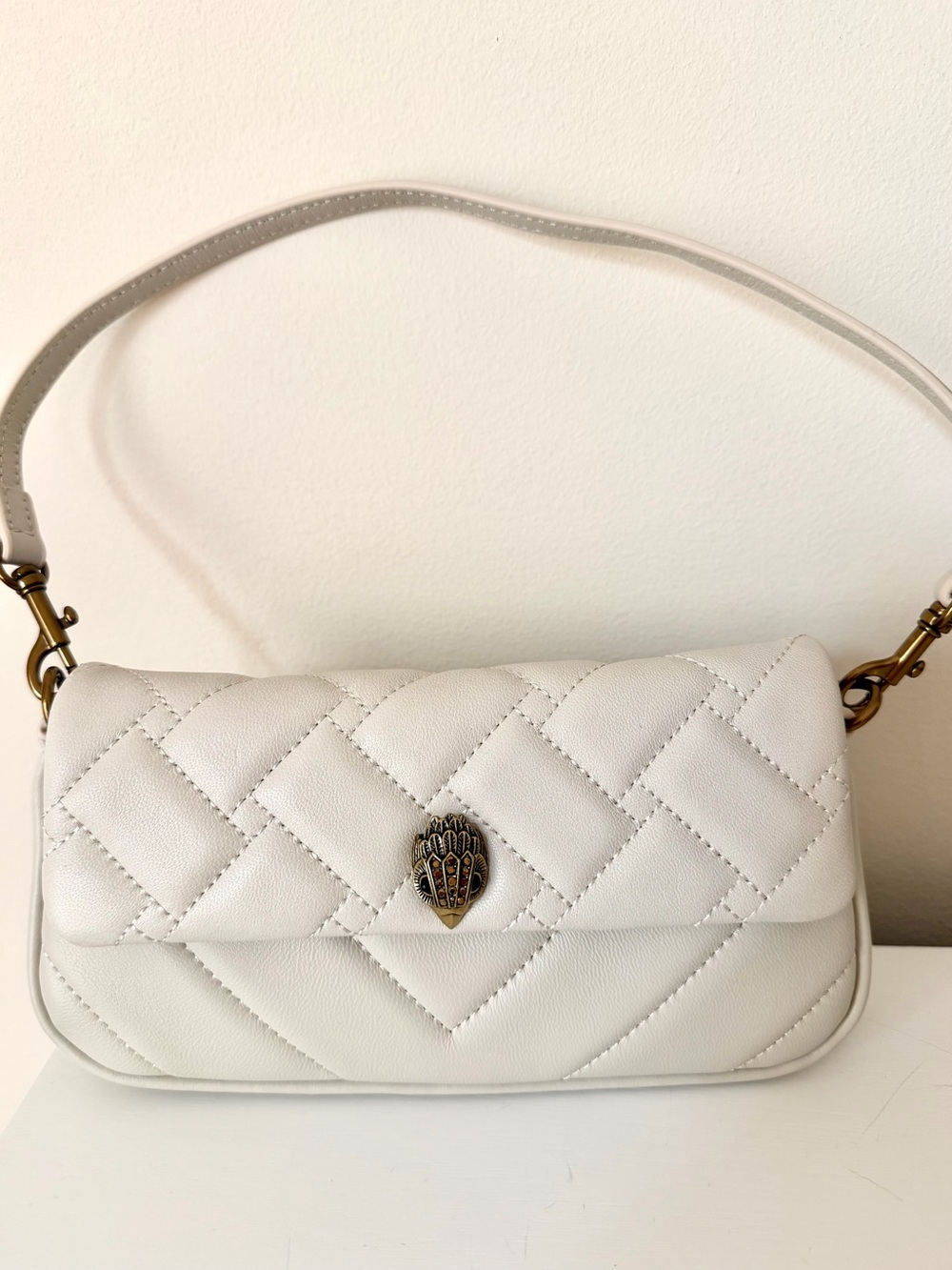 Kurt Geiger Quilted White Leather Shoulder Bag with Decorative Clasp NWT